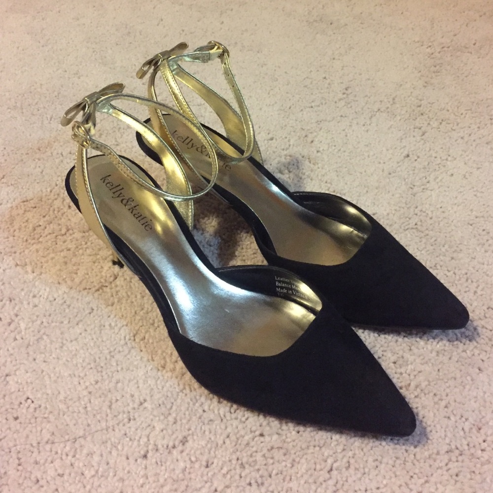 Gold Bow & Black D'orsay High Heels Slingback